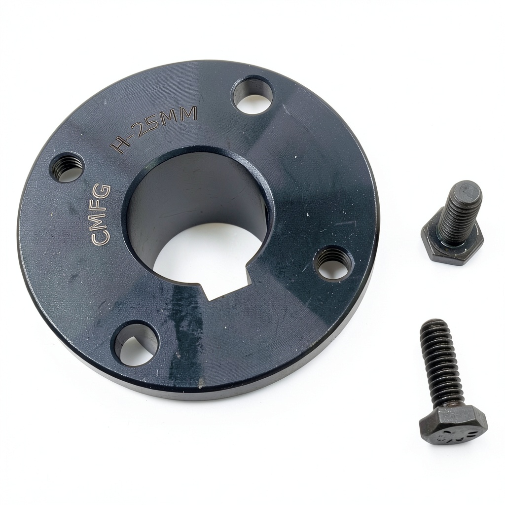 CMFG H 25mm tapered locking bushing with screws and dimensions displayed