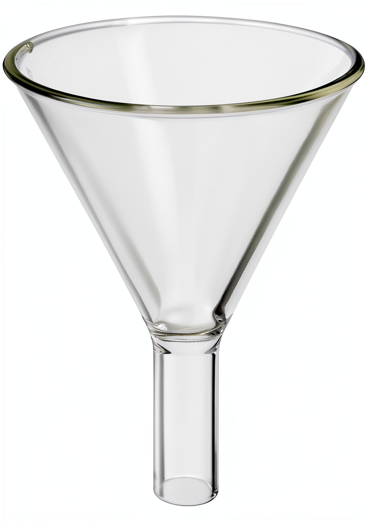 Corning lab funnel being used to transfer powder into a beaker